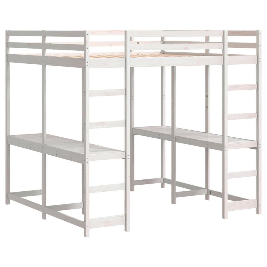 vidaXL Κρεβάτι Υπερυψωμένο Γραφείο/Σκάλα 180x200 εκ. Μασίφ Ξύλο Πεύκου