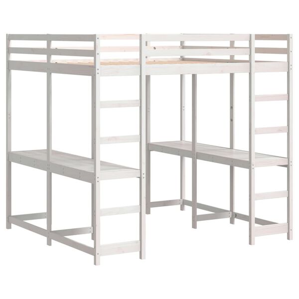 vidaXL Κρεβάτι Υπερυψωμένο Γραφείο/Σκάλα 180x200 εκ. Μασίφ Ξύλο Πεύκου