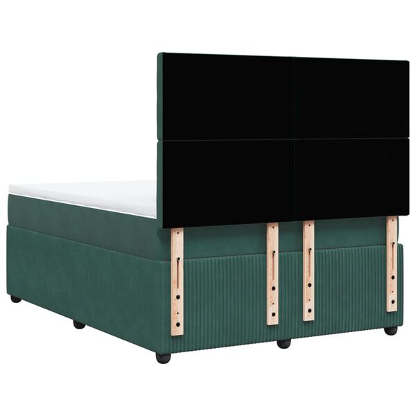 vidaXL Κρεβάτι Boxspring με Στρώμα Σκούρο Πράσινο 140x200εκ. Βελούδινο