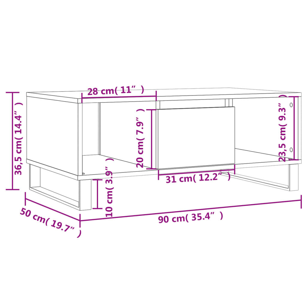 vidaXL Τραπεζάκι Σαλονιού Γκρι Sonoma 90x50x36,5εκ. Επεξεργασμένο Ξύλο