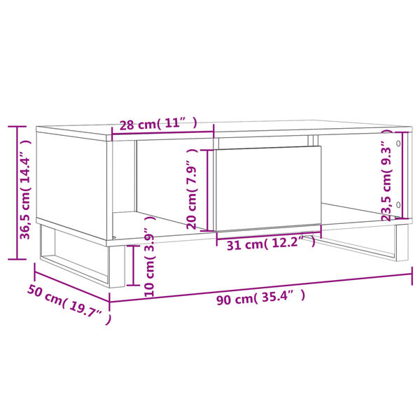 vidaXL Τραπεζάκι Σαλονιού Γκρι Sonoma 90x50x36,5εκ. Επεξεργασμένο Ξύλο