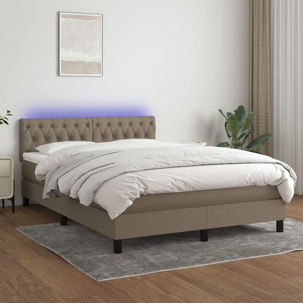 vidaXL &Kappa;&rho;&epsilon;&beta;ά&tau;&iota; Boxspring &mu;&epsilon; &Sigma;&tau;&rho;ώ&mu;&alpha; & LED Taupe 140x190 &epsilon;&kappa;. &Upsilon;&phi;&alpha;&sigma;&mu;ά&tau;&iota;&nu;&omicron;