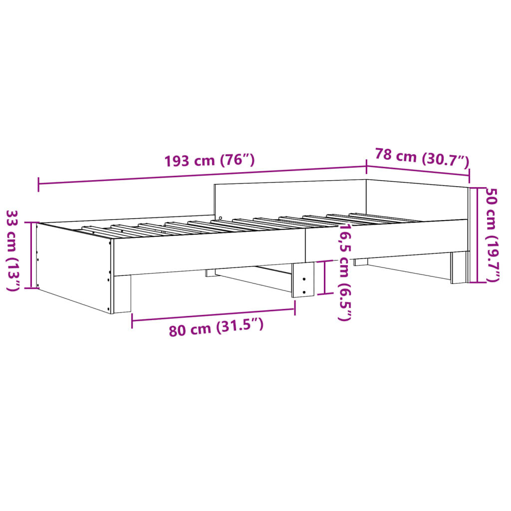 vidaXL Πλαίσιο Κρεβατιού Χωρ. Στρώμα Καφέ Δρυς 75x190εκ Επεξ. Ξύλο