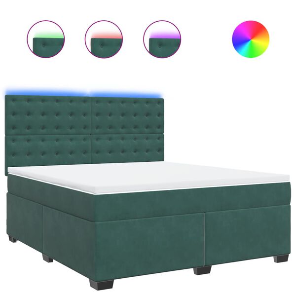 vidaXL Κρεβάτι Boxspring με Στρώμα Σκούρο Πράσινο 180x200εκ. Βελούδινο