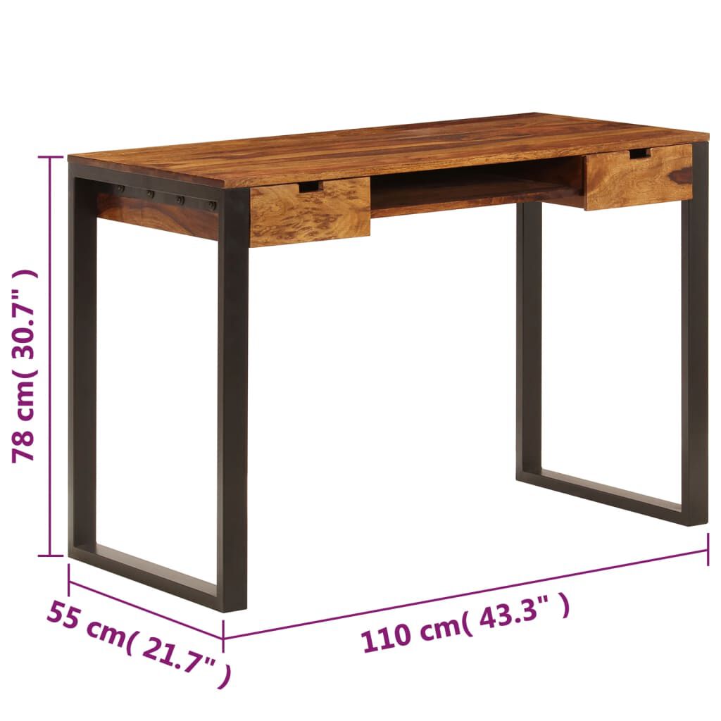 vidaXL Γραφείο 110 x 55 x 78 εκ. από Μασίφ Ξύλο Sheesham και Ατσάλι