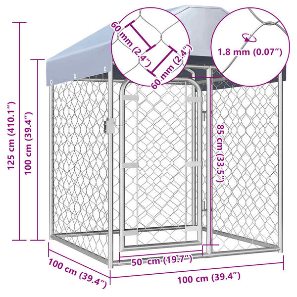 vidaXL Κλουβί Σκύλου Εξωτερικού Χώρου 100 x 100 x 125 εκ. με Στέγαστρο
