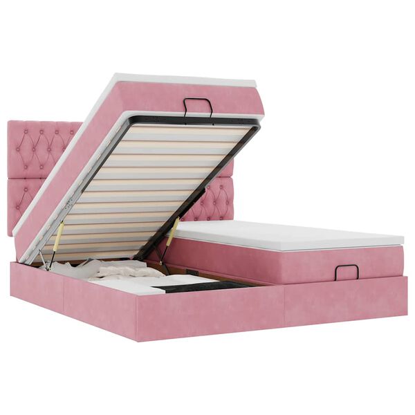 vidaXL Οθωμανικό κρεβάτι με στρώματα & LEDs Ροζ 160x200cm Velvet