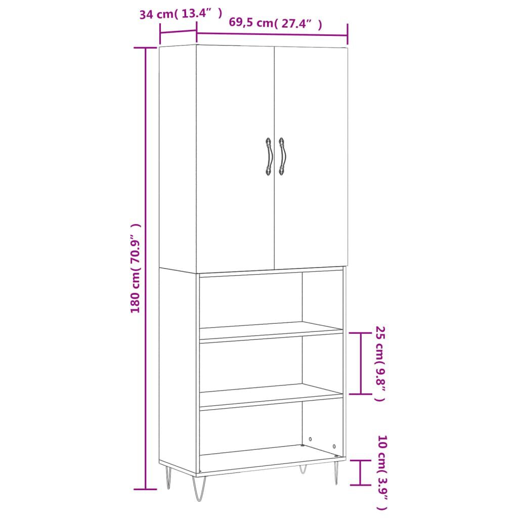 vidaXL Ντουλάπι Γκρι Σκυροδέματος 69,5x34x180 εκ. Επεξεργασμένο Ξύλο