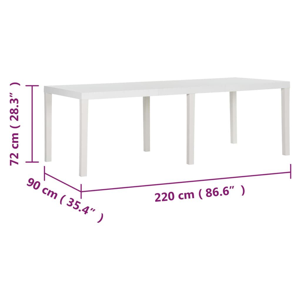 vidaXL Τραπέζι Κήπου Λευκό 220 x 90 x 72 εκ. από Πολυπροπυλένιο