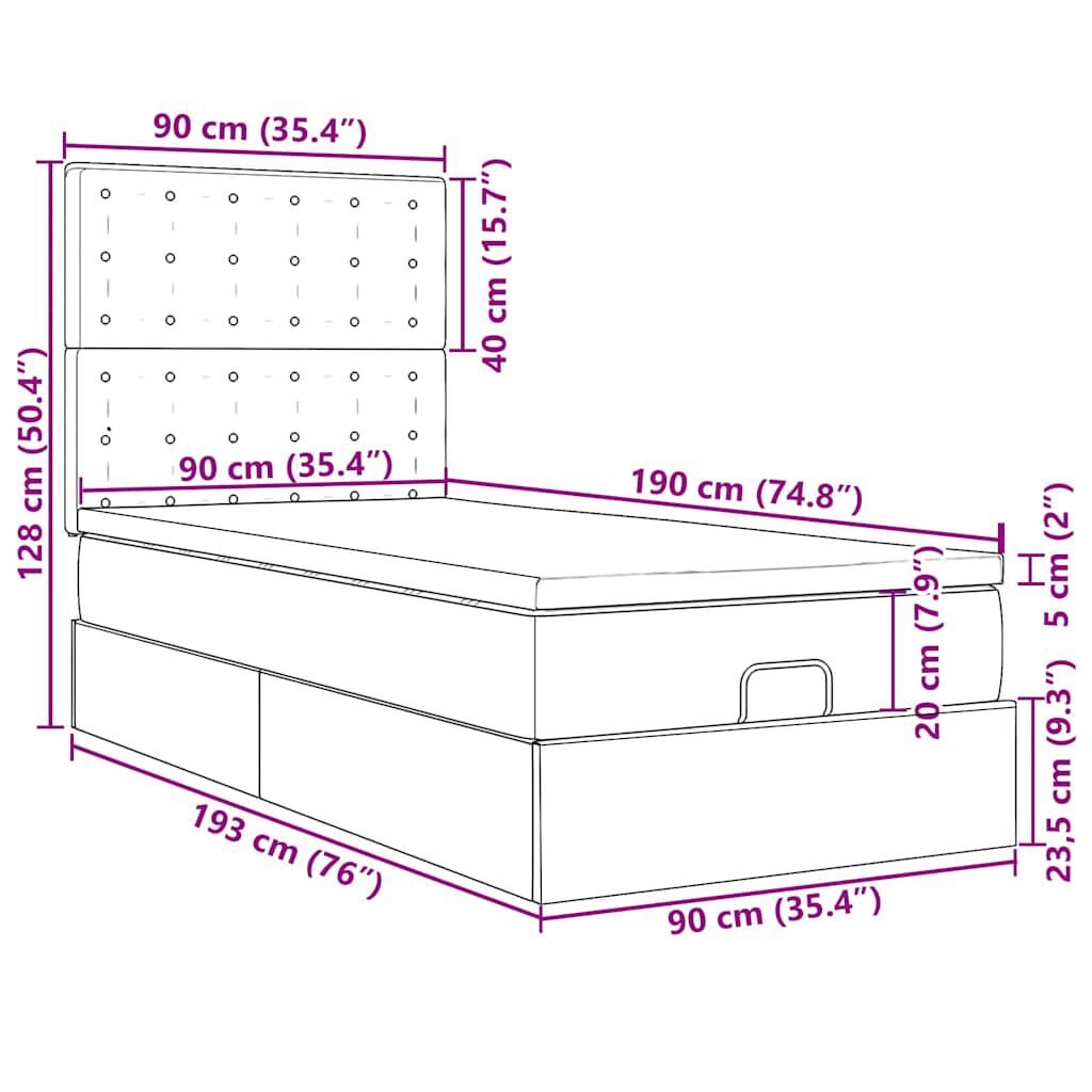 vidaXL Οθωμανικό κρεβάτι με στρώματα Μαύρο 90x190cm Velvet