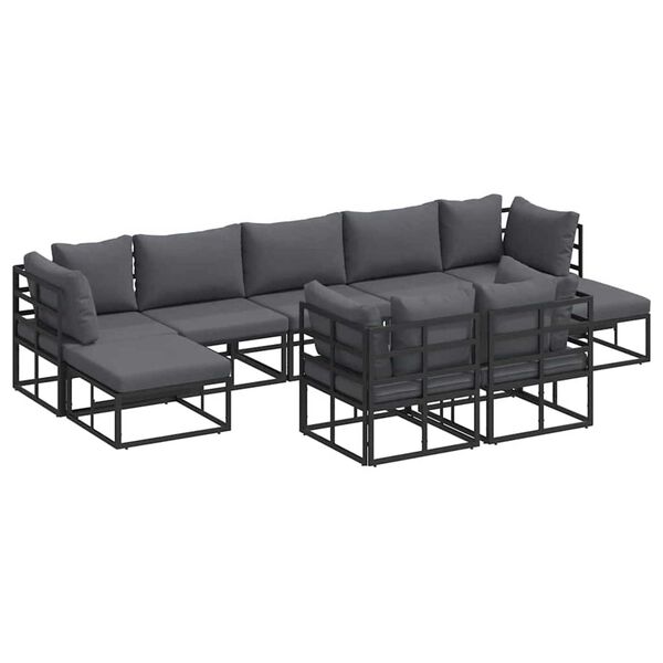 vidaXL Σετ Καναπέ Κήπου με μαξιλάρι 9 pcs Μαύρο Αλουμίνιο