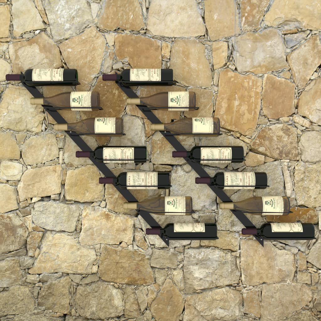 vidaXL Βάσεις Κρασιών Τοίχου 2 τεμ. για 14 Φιάλες Μαύρες Μεταλλικές