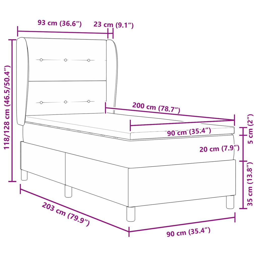 Κρεβάτι Box Spring με Στρώμα vidaXL Λαμπερό Γκρι 90x200 cm Βελούδο