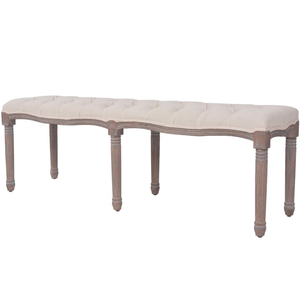 vidaXL Ταμπουρέ Λευκό Κρεμ 150 x 40 x 48 εκ. Λινό και Μασίφ Ξύλο
