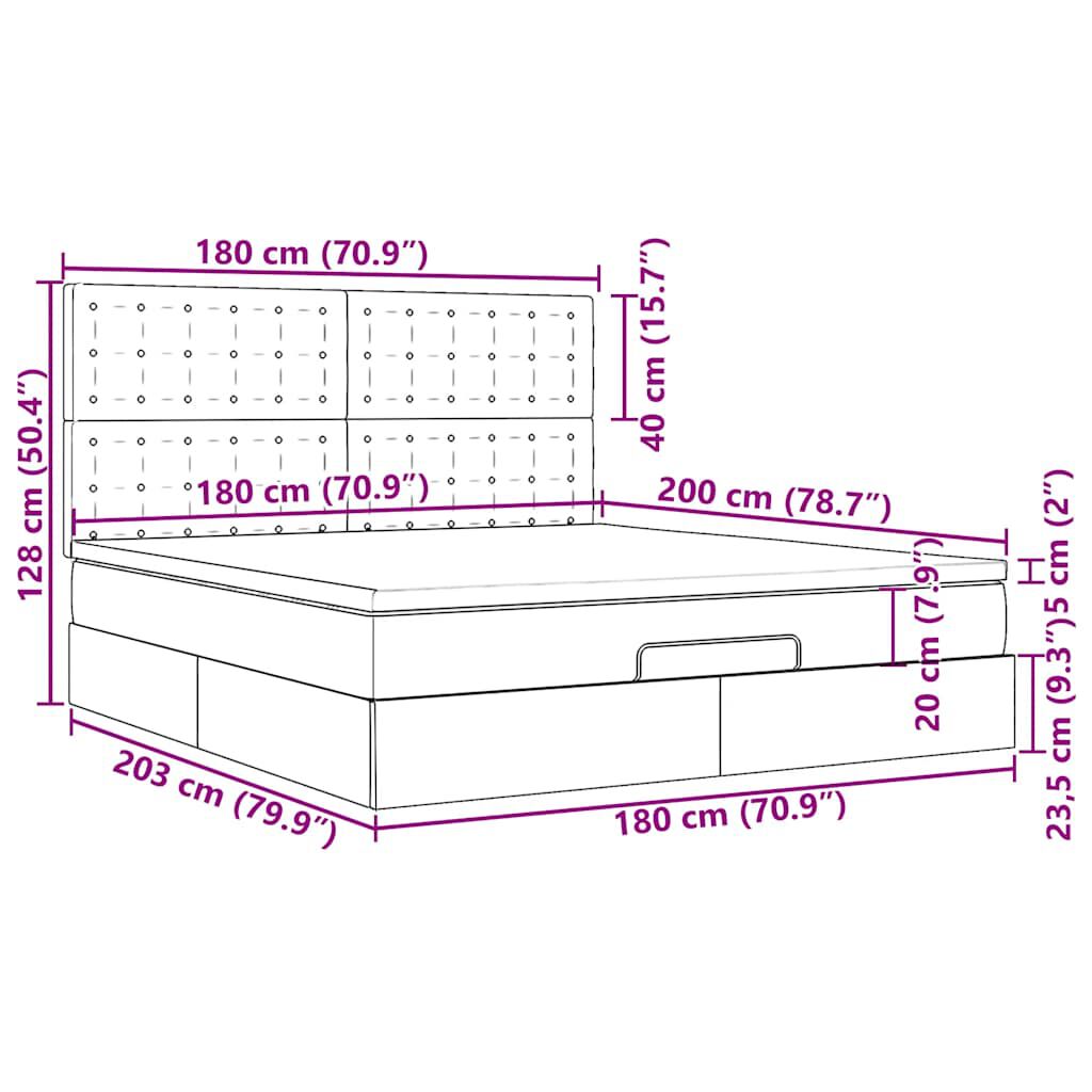 vidaXL Οθωμανικό κρεβάτι με στρώμα & LEDs Σκούρο γκρι 180x200cm ύφασμα