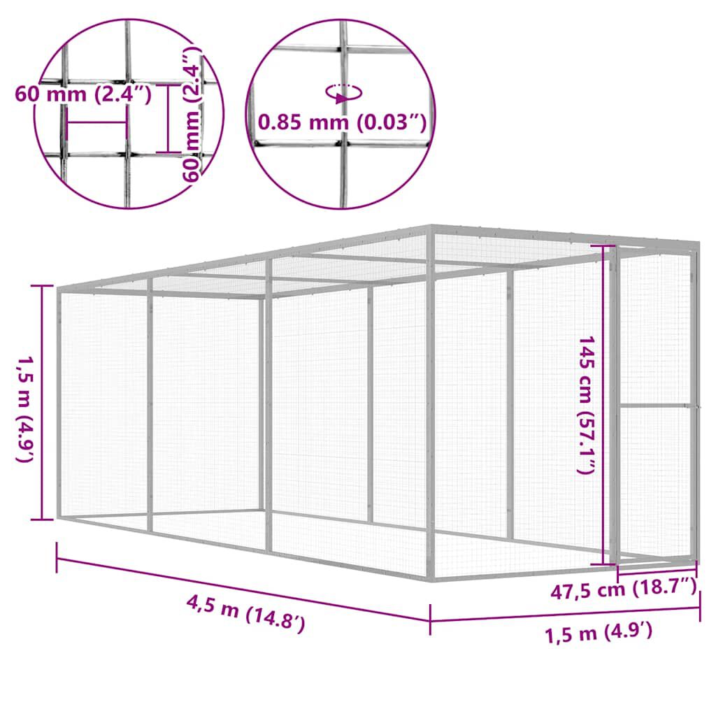 vidaXL Κλουβί Γάτας 4 x 1,5 x 1,5 μ. από Γαλβανισμένο Χάλυβα
