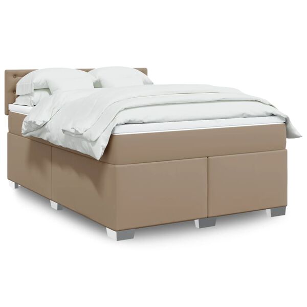 vidaXL Κρεβάτι Boxspring με Στρώμα Καπουτσίνο 140x190εκ.από Συνθ.Δέρμα