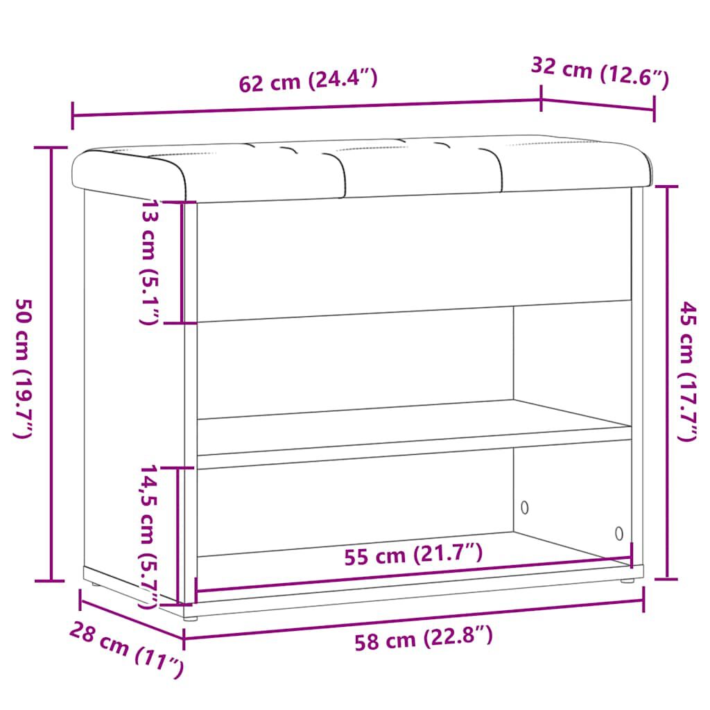 Πάγκος παπουτσιών vidaXL Artisan Oak 62x32x50 cm Κατασκευασμένο ξύλο