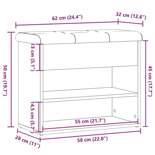 Πάγκος παπουτσιών vidaXL Artisan Oak 62x32x50 cm Κατασκευασμένο ξύλο