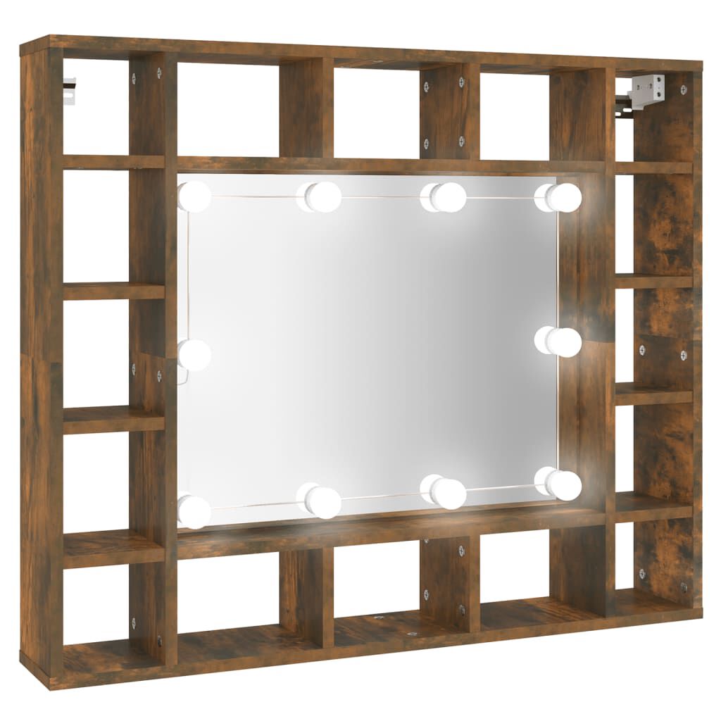 vidaXL Έπιπλο Καθρέπτη με LED Καπνιστή Δρυς 91x15x76,5 εκ.