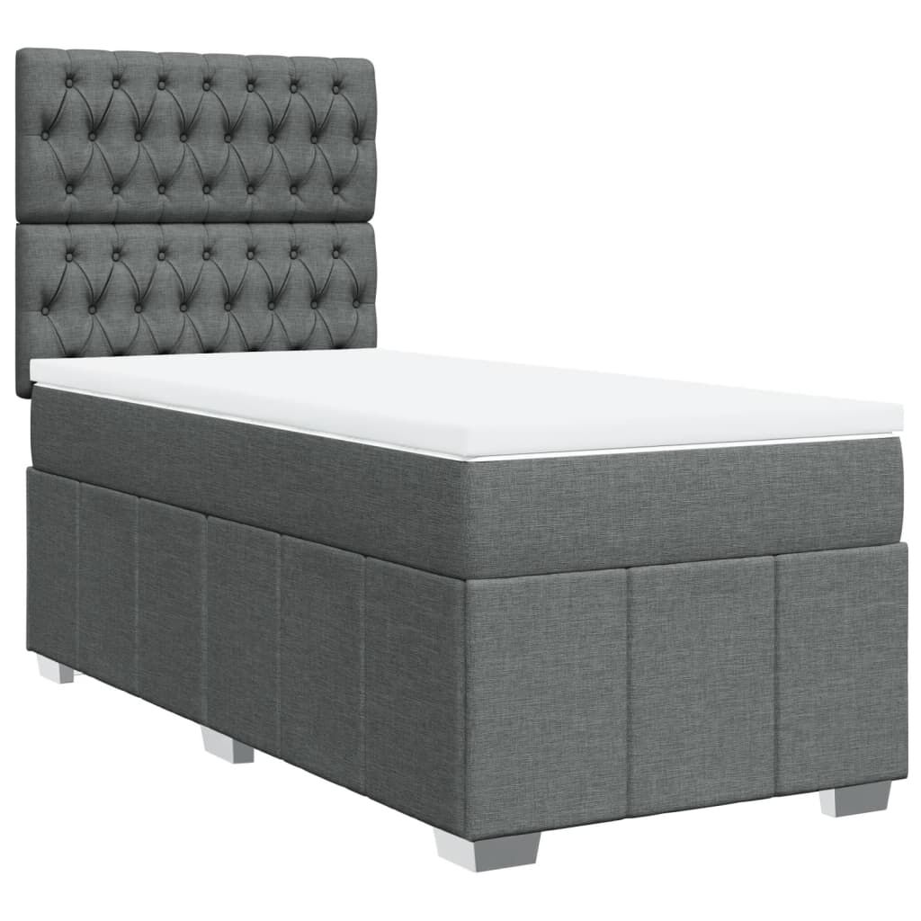 vidaXL Κρεβάτι Boxspring με Στρώμα Σκούρο Γκρι 90x190 εκ. Υφασμάτινο