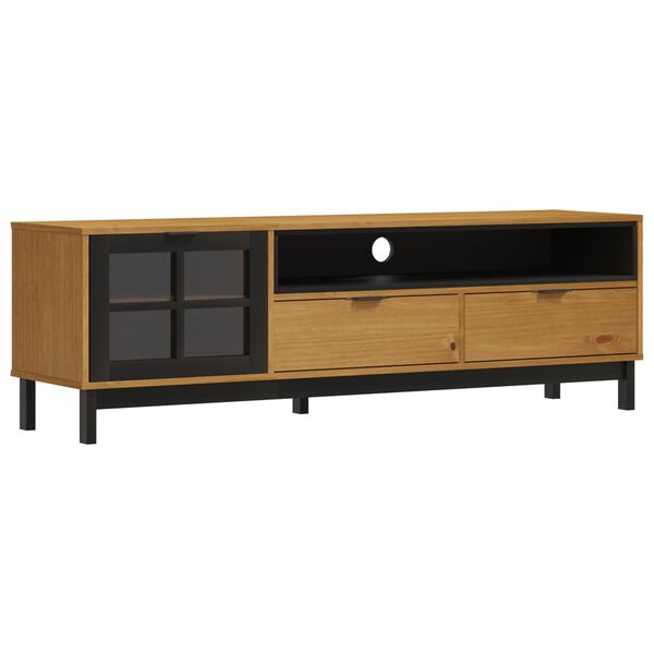 vidaXL Έπιπλο Τηλεόρασης FLAM 158x40x50 εκ. Μασίφ Πεύκο Γυάλινη Πόρτα