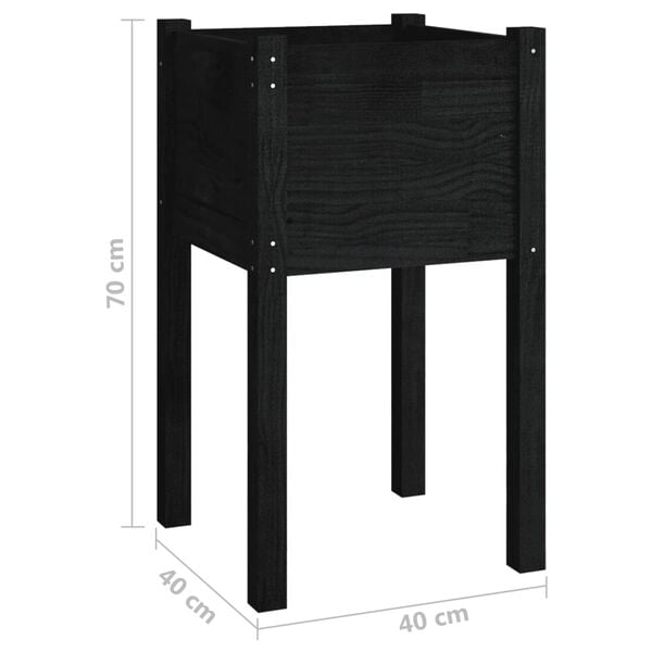 vidaXL Ζαρντινιέρα Κήπου Μαύρη 40 x 40 x 70 εκ. από Μασίφ Ξύλο Πεύκου