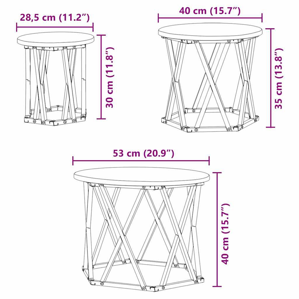 vidaXL Κομοδίνο Μονάδας 3 pcs Μαύρη δρυς 53 x 53 x 40 cm