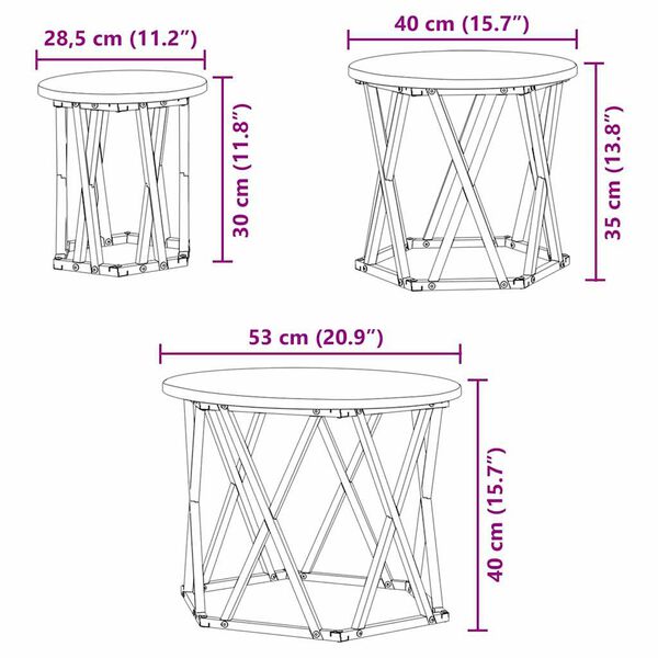 vidaXL Κομοδίνο Μονάδας 3 pcs Μαύρη δρυς 53 x 53 x 40 cm