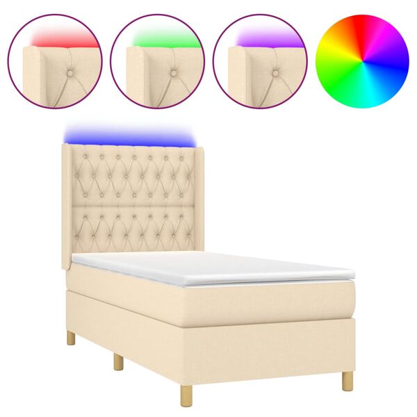 vidaXL &Kappa;&rho;&epsilon;&beta;ά&tau;&iota; Boxspring &mu;&epsilon; &Sigma;&tau;&rho;ώ&mu;&alpha; & LED &Kappa;&rho;&epsilon;&mu; 90x190 &epsilon;&kappa;. &Upsilon;&phi;&alpha;&sigma;&mu;ά&tau;&iota;&nu;&omicron;