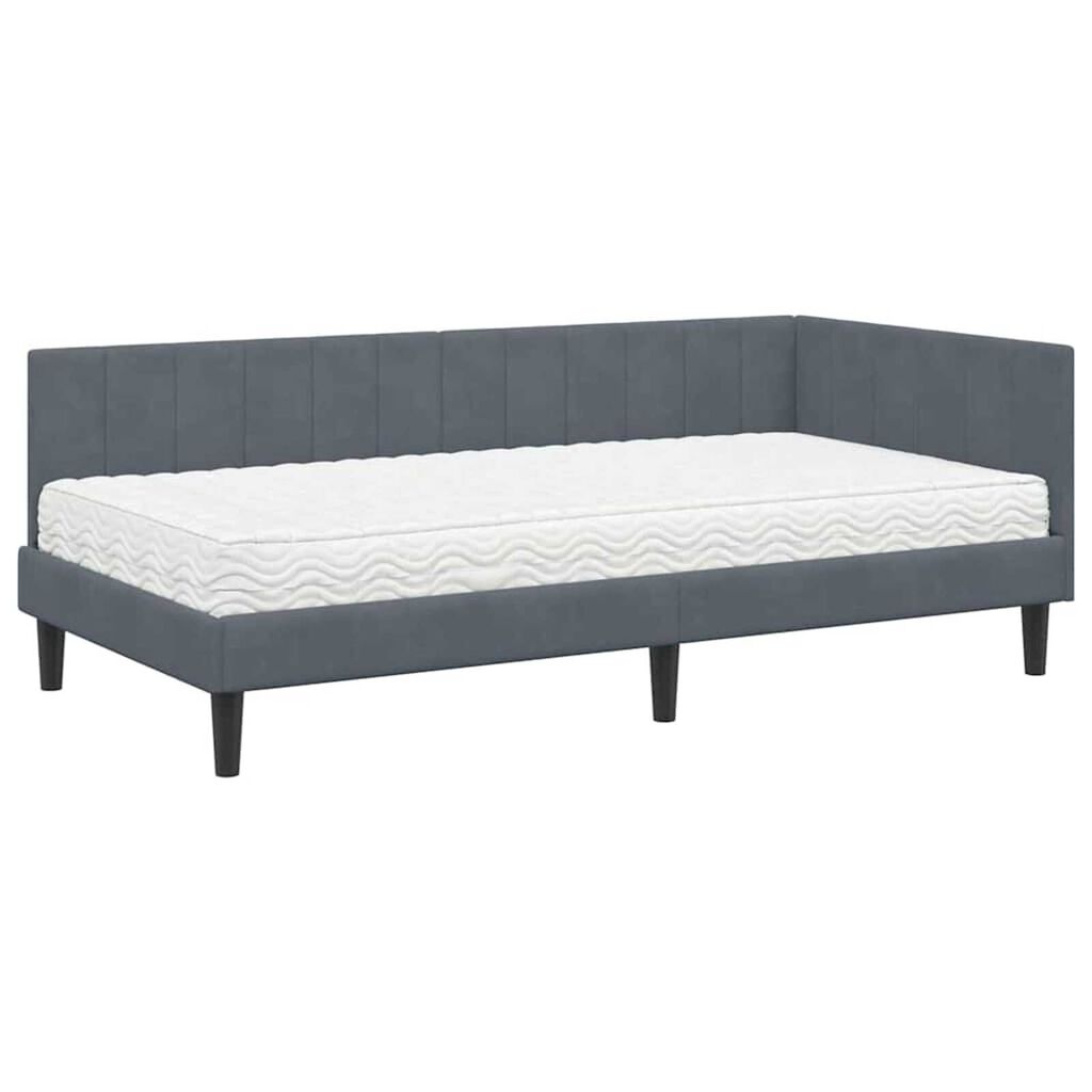 vidaXL Κρεβάτι Γωνίας με στρώμα Σκούρο γκρι 100 x 200 cm Βελούδο