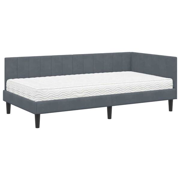 vidaXL Κρεβάτι Γωνίας με στρώμα Σκούρο γκρι 100 x 200 cm Βελούδο