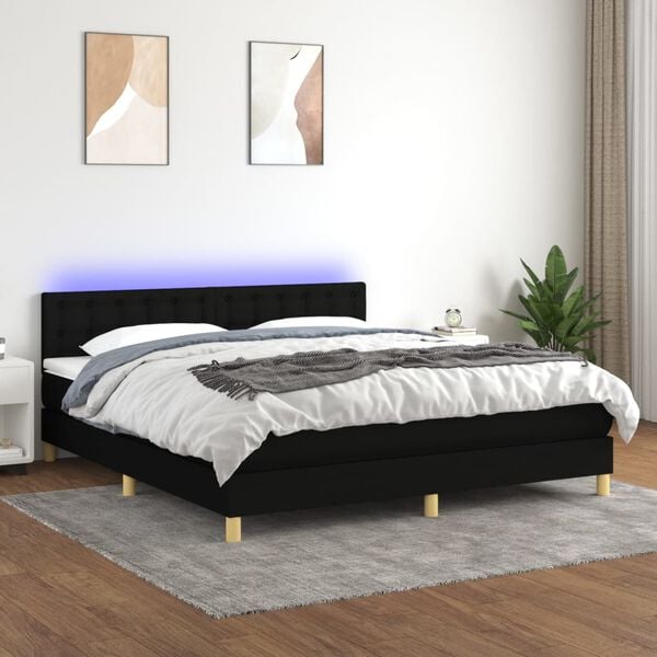 vidaXL &Kappa;&rho;&epsilon;&beta;ά&tau;&iota; Boxspring &mu;&epsilon; &Sigma;&tau;&rho;ώ&mu;&alpha; & LED &Mu;&alpha;ύ&rho;&omicron; 180x200 &epsilon;&kappa;. &Upsilon;&phi;&alpha;&sigma;&mu;ά&tau;&iota;&nu;&omicron;