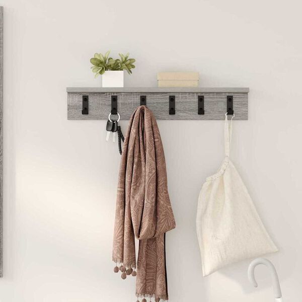 vidaXL Τοίχου Κρεμάστρα με ράφι Γκρι sonoma 60 x 10.5 x 10.5 εκ