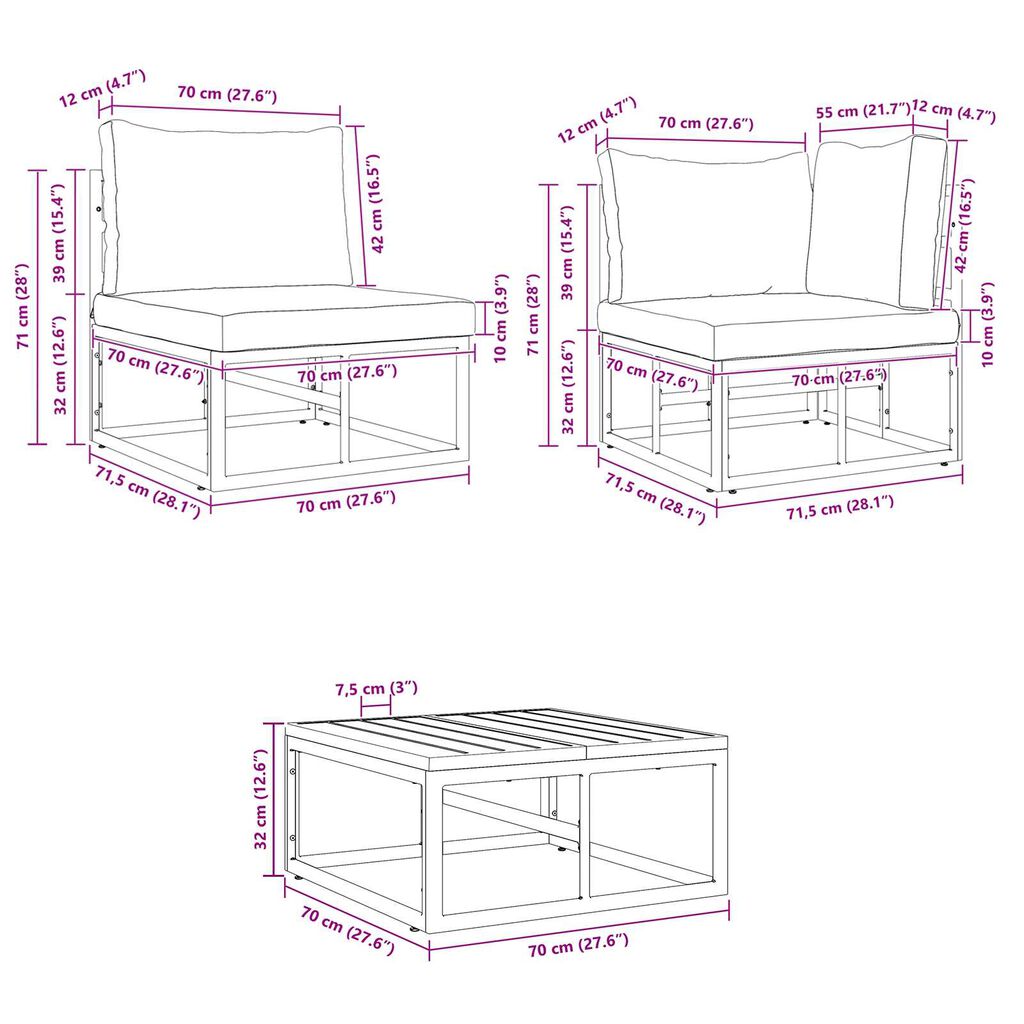 vidaXL Σετ Καναπέ Κήπου 13 pcs Μαύρο 70 x 70 x 32 εκ Αλουμίνιο