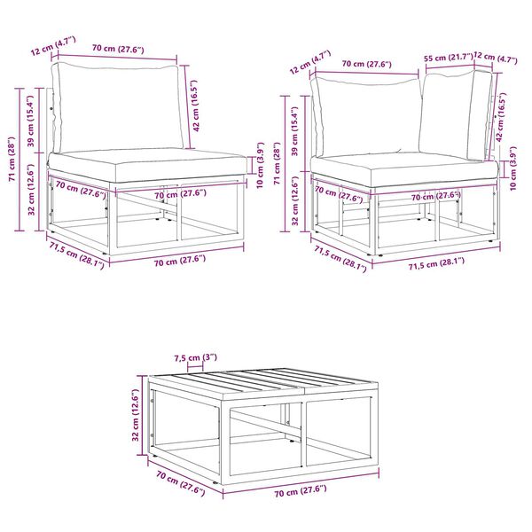 vidaXL Σετ Καναπέ Κήπου 13 pcs Μαύρο 70 x 70 x 32 εκ Αλουμίνιο