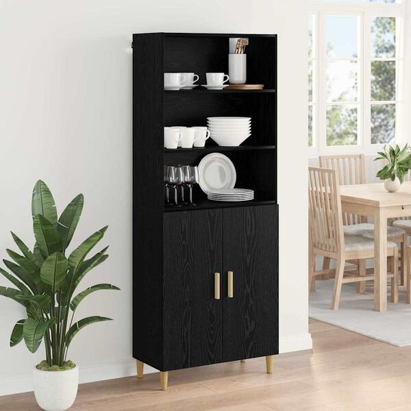 vidaXL Highboard &Mu;&alpha;ύ&rho;&eta; &Omicron;&xi;&upsilon;ά 69,5 x 32,5 x 180 &epsilon;&kappa; &Epsilon;&pi;&epsilon;&xi;&epsilon;&rho;&gamma;&alpha;&sigma;&mu;έ&nu;&omicron; &xi;ύ&lambda;&omicron;