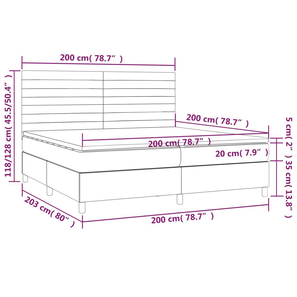 vidaXL Κρεβάτι Boxspring με Στρώμα & LED Μαύρο 200x200 εκ. Υφασμάτινο