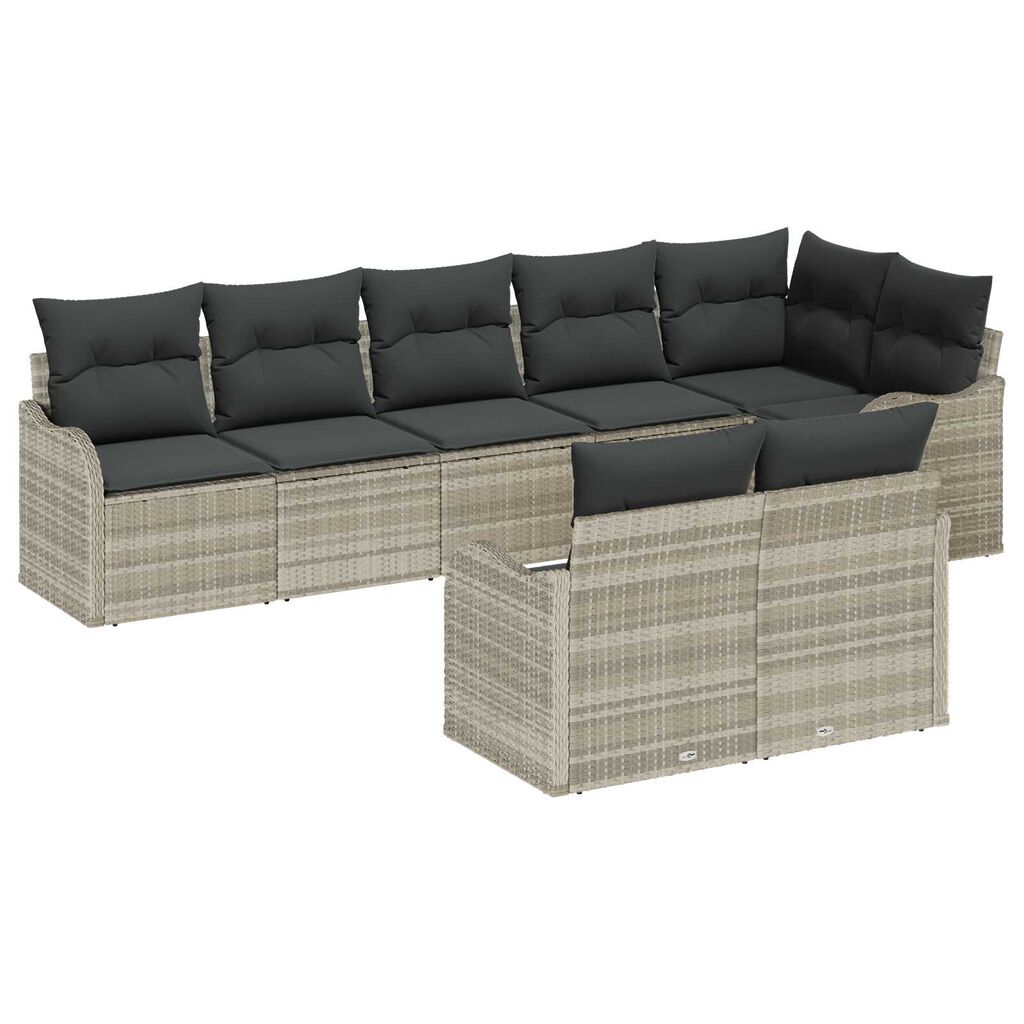 vidaXL Σετ Καναπέ Κήπου με μαξιλάρι 8 pcs Ανοιχτό γκρι Πολυ ράταν