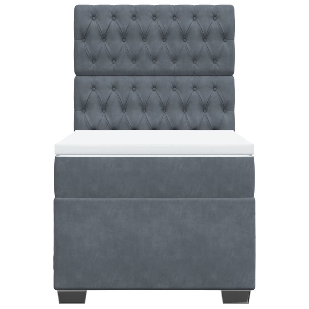 vidaXL Κρεβάτι Boxspring με Στρώμα Σκούρο Γκρι 90x200 εκ. Βελούδινο
