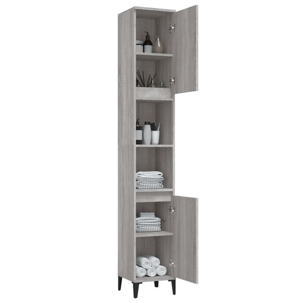 vidaXL Ντουλάπι Μπάνιου Γκρι Sonoma 30x30x190 εκ. Επεξεργασμένο Ξύλο