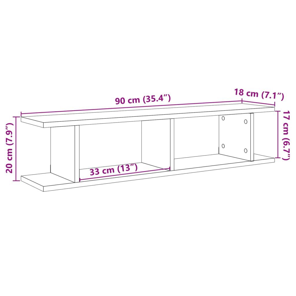 vidaXL Ραφιέρες Τοίχου 2 τεμ. Μαύρες 90 x 18 x 20 εκ. Επεξεργ. Ξύλο