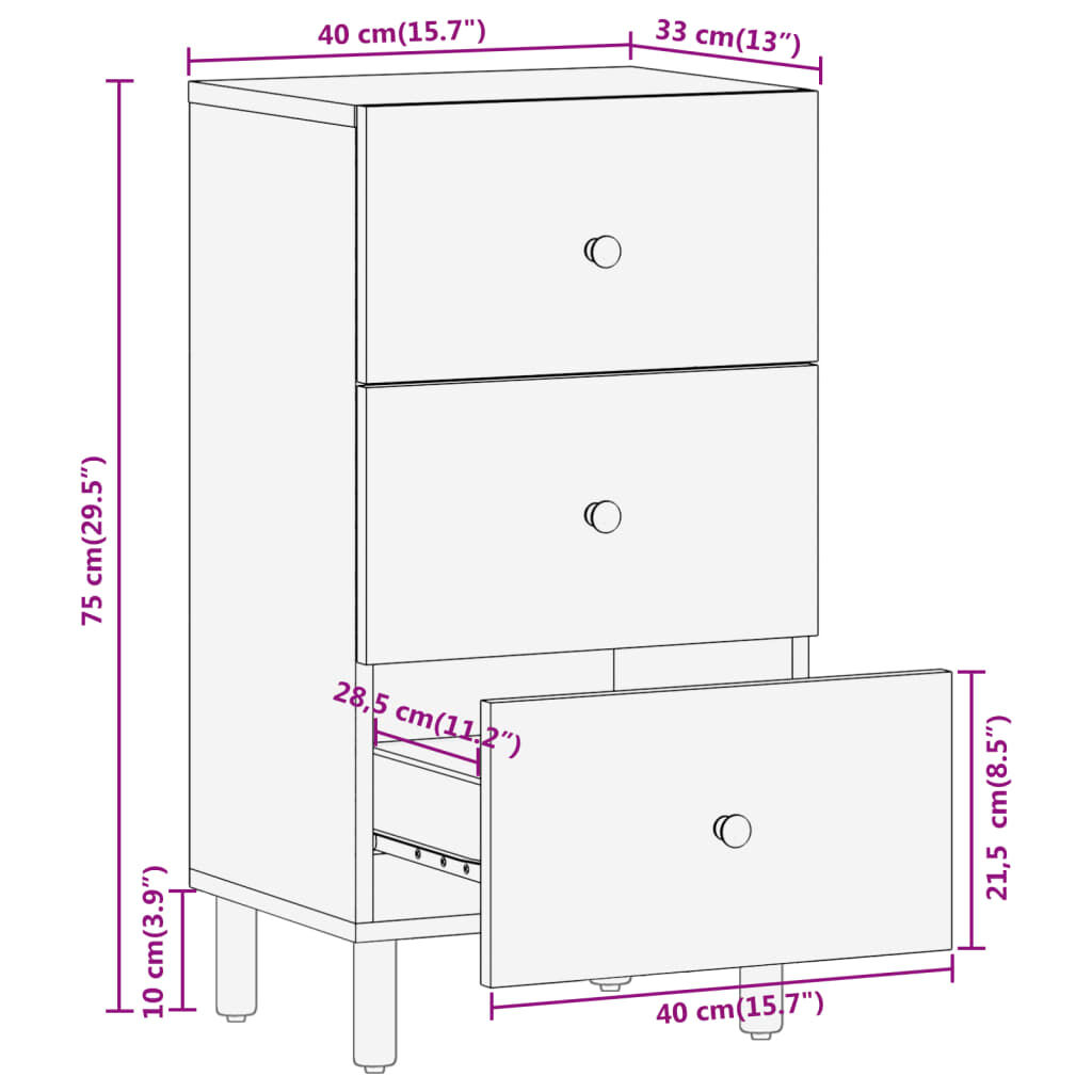 vidaXL Βοηθητικό Ντουλάπι 40 x 33 x 75 εκ. από Μασίφ Ξύλο Μάνγκο