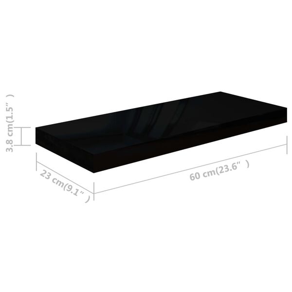 vidaXL Ράφι Τοίχου Γυαλιστερό Μαύρο 60 x 23,5 x 3,8 εκ. MDF
