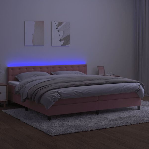 vidaXL &Kappa;&rho;&epsilon;&beta;ά&tau;&iota; Boxspring &mu;&epsilon; &Sigma;&tau;&rho;ώ&mu;&alpha; & LED &Rho;&omicron;&zeta; 200x200 &epsilon;&kappa;. &Beta;&epsilon;&lambda;&omicron;ύ&delta;&iota;&nu;&omicron;