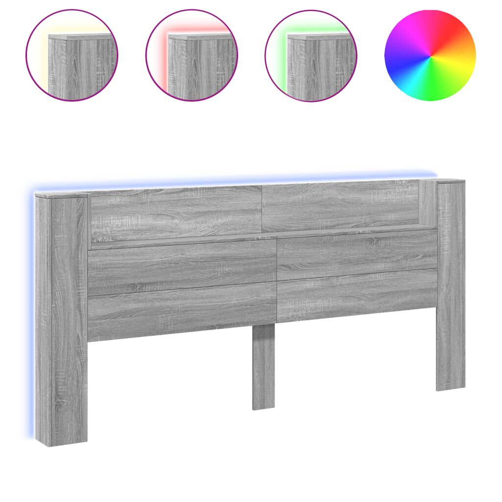 vidaXL Κεφαλάρι με Αποθηκ. Χώρο & LED Γκρι Sonoma 220x16,5x103,5 εκ.