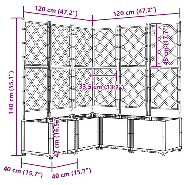vidaXL Γλάστρα Κήπου με Τρέλλις 5 τεμ Μαύρη 120x120x143 εκ