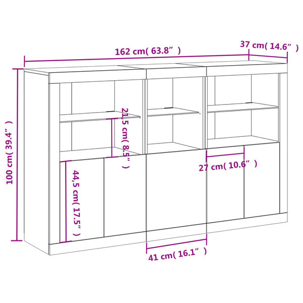 vidaXL Μπουφές με Φώτα LED Λευκός 162 x 37 x 100 εκ.