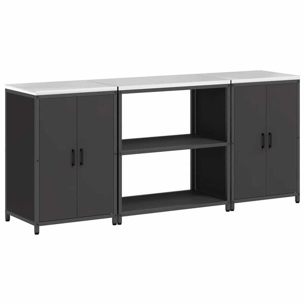 vidaXL Σετ Αποθήκευσης Κουζίνας με ράφι 3 pcs Μαύρο 210 x 50 x 92 εκ