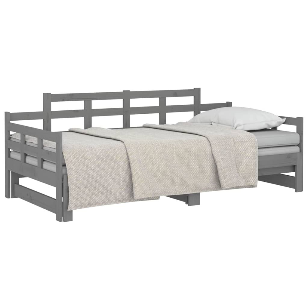 vidaXL Καναπές Κρεβάτι Συρόμενος Γκρι 2x(90x200) εκ. από Μασίφ Πεύκο